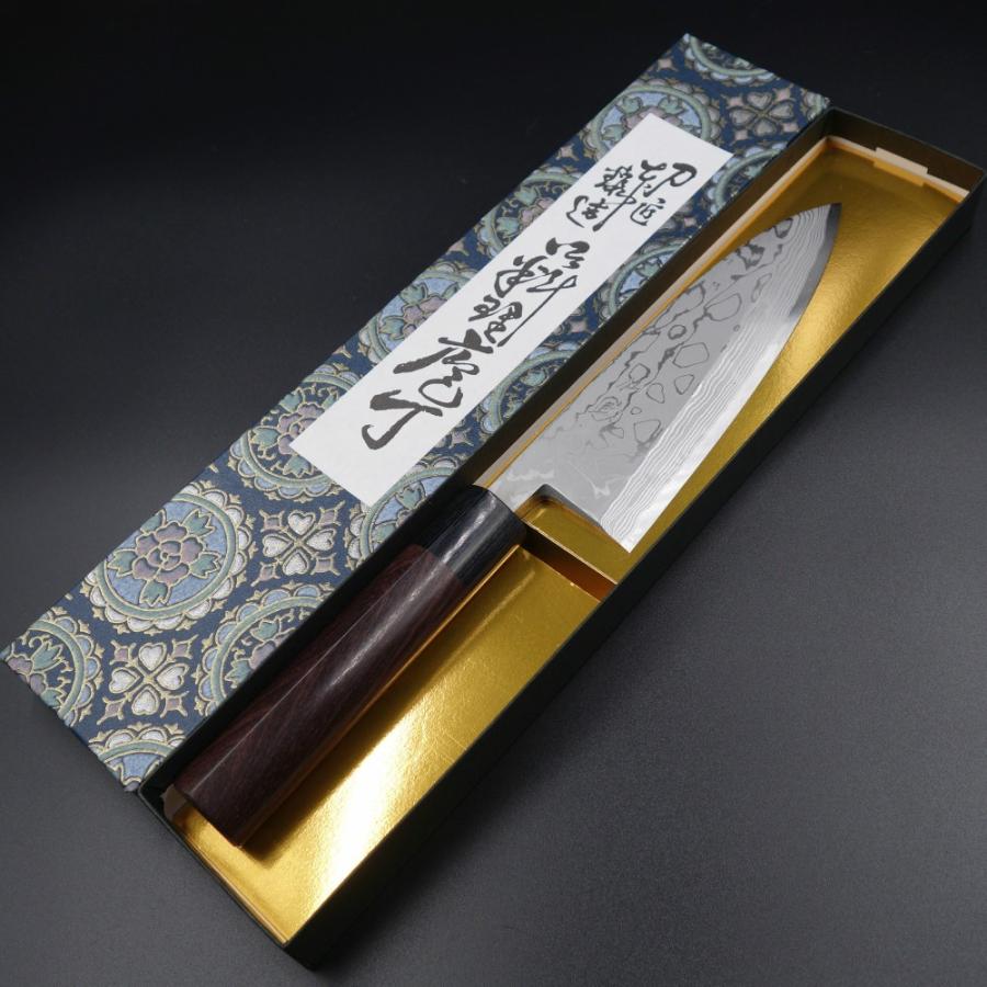 仙助 包丁 出刃 ダマスカス 安来鋼白紙2号 165mm 紫檀シノギ柄 越前打