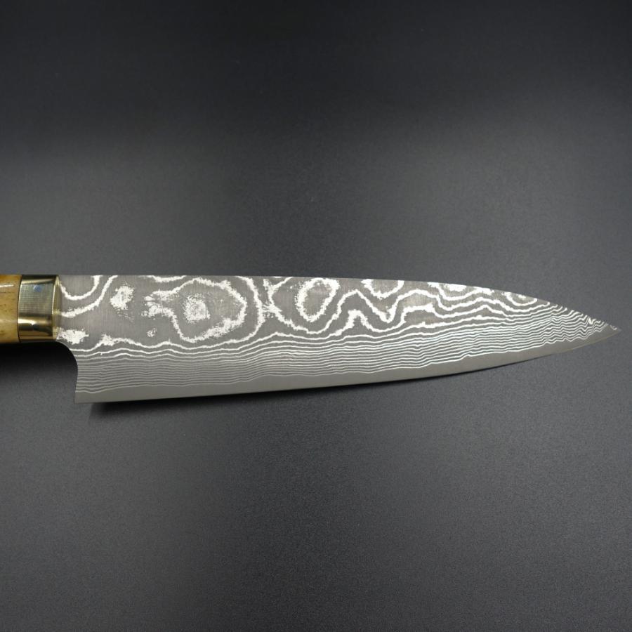 佐治作 包丁 牛刀 VG10 黒染めダマスカス 210mm 黄鹿角柄 越前打刃物