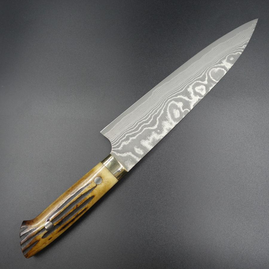 佐治作 包丁 牛刀 VG10 黒染めダマスカス 210mm 黄鹿角柄 越前打刃物