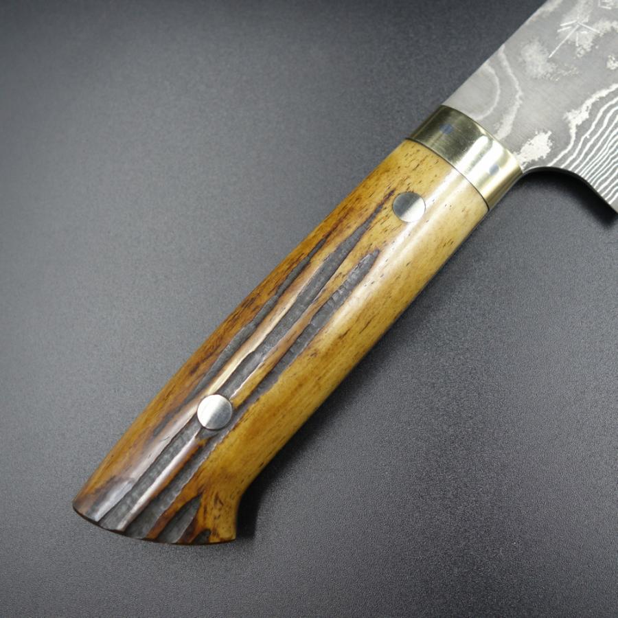 佐治作 包丁 牛刀 VG10 黒染めダマスカス 210mm 黄鹿角柄 越前打刃物