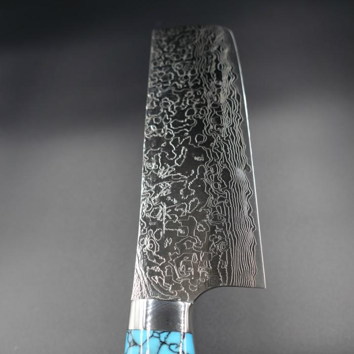 佐治作 包丁 菜切 R2 粉末ハイス鋼 ダマスカス 165mm 青 ターコイズ