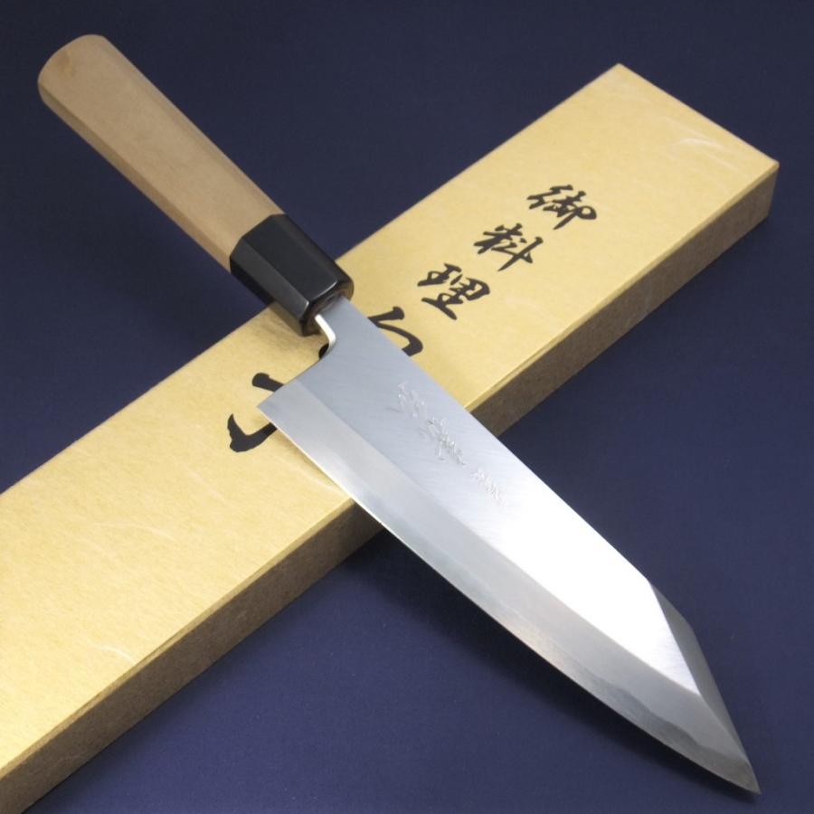 義弘作 切付出刃 包丁 白ニ鋼 上作 180mm 朴八角柄 水牛口輪柄 山脇