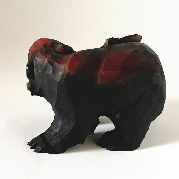 木彫りの鮭をくわえた熊の置物 3号 利作 着色あり 北海道 きぼり くま