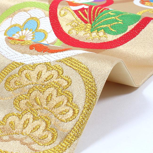 七五三 7歳 帯 購入 正絹 西陣織 金地 蝶橘立涌文 志都香 単品 手結び