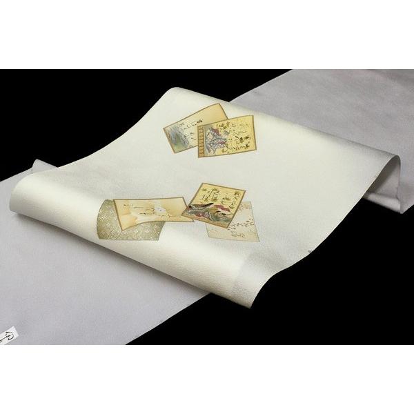 摺友禅伝統工芸士 樽本伊勢蔵 灰色地百人一首模様正絹九寸名古屋帯