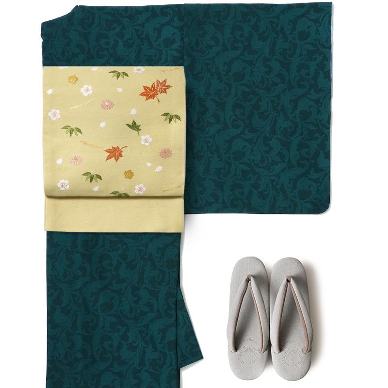 京袋帯 吹き寄せ からし 黄色 紅葉 桜 松葉 笹 花 伝統文様 JAPAN MODE