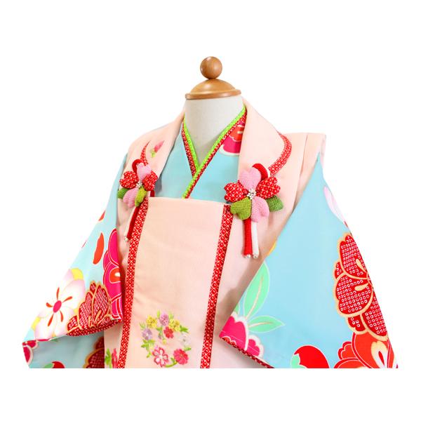 七五三 着物 6点セット 3歳 女の子 被布 水色 ねじ梅 三ツ身着物 薄