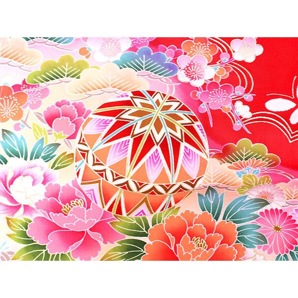 七五三 着物 7歳 正絹 フルセット 購入 20点フルセット 赤地扇に蝶