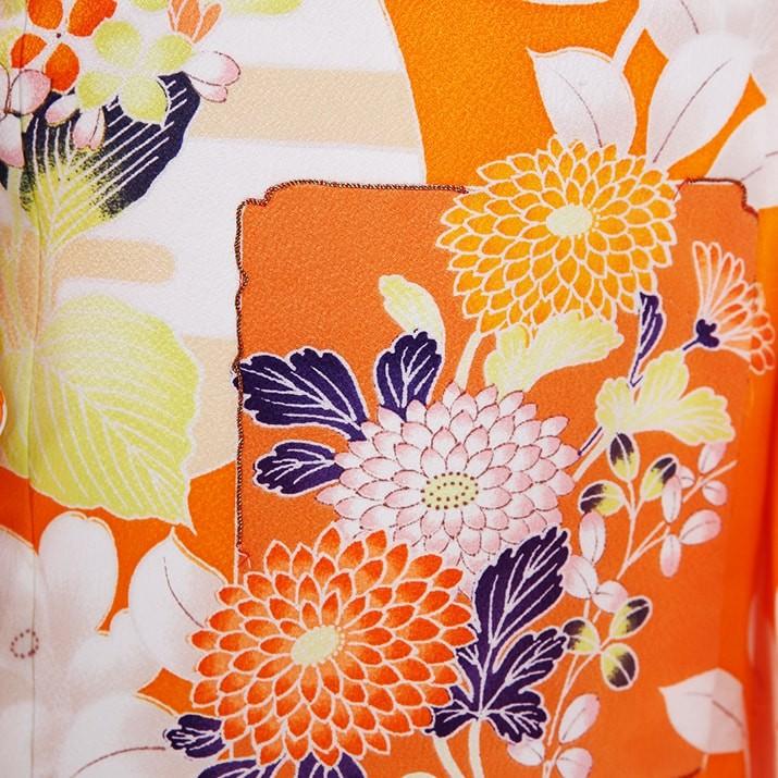 七五三レンタル14点フルセット 7歳【オレンジ/花こよみ】女の子 着物