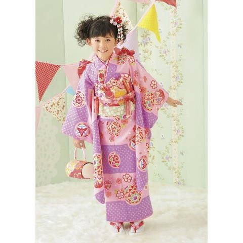 レンタル 七五三 女の子用 7歳 式部浪漫 四つ身着物セット パープル