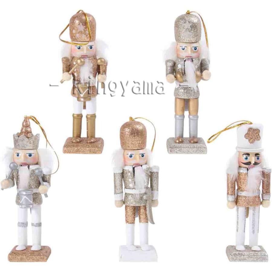 5本セット】クリスマス 置物 小物 木製 人形 くるみ割り人形