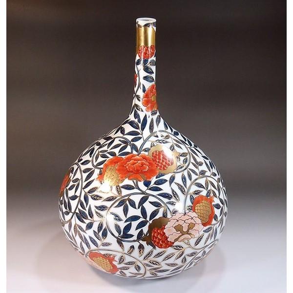 有田焼 古伊万里様式金彩唐草石榴牡丹絵鶴首花瓶｜陶芸作家 藤井錦彩