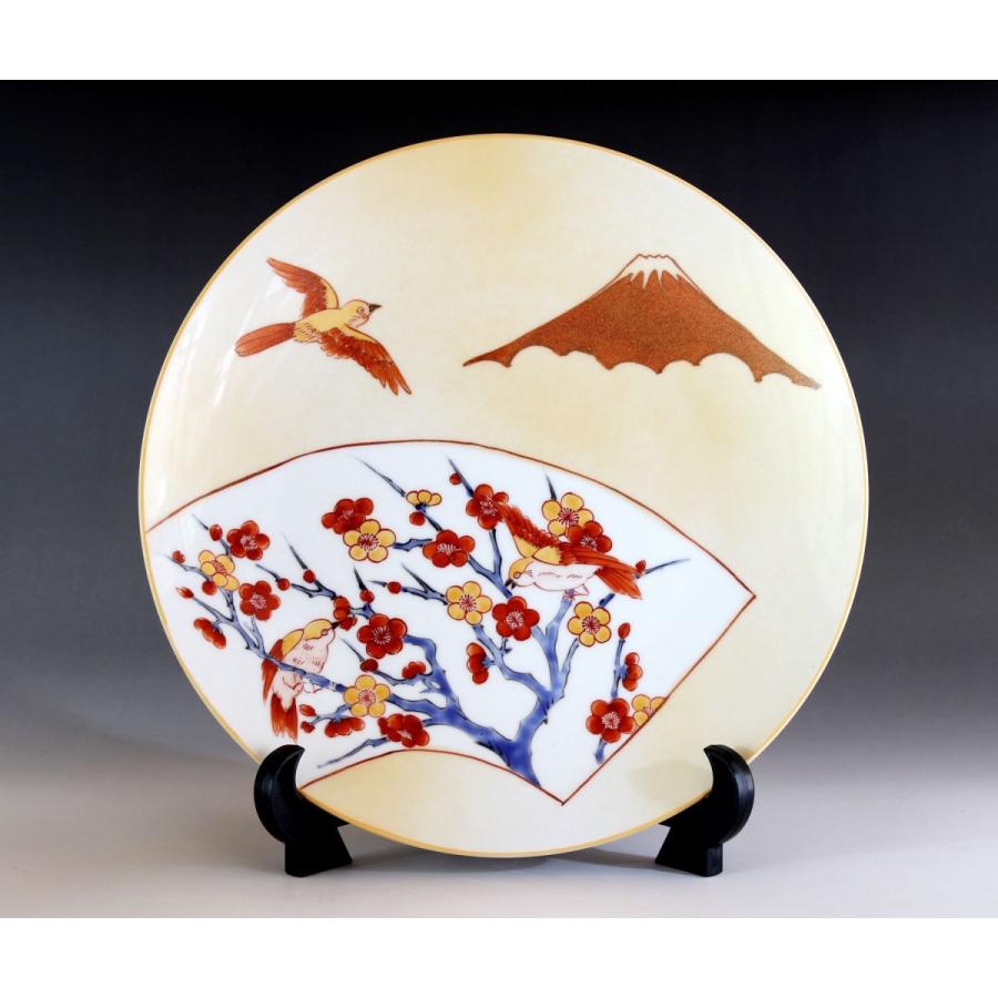 金彩富士山梅雀扇窓絵飾り大皿｜有田焼 陶芸作家 藤井錦彩作 : 有田焼