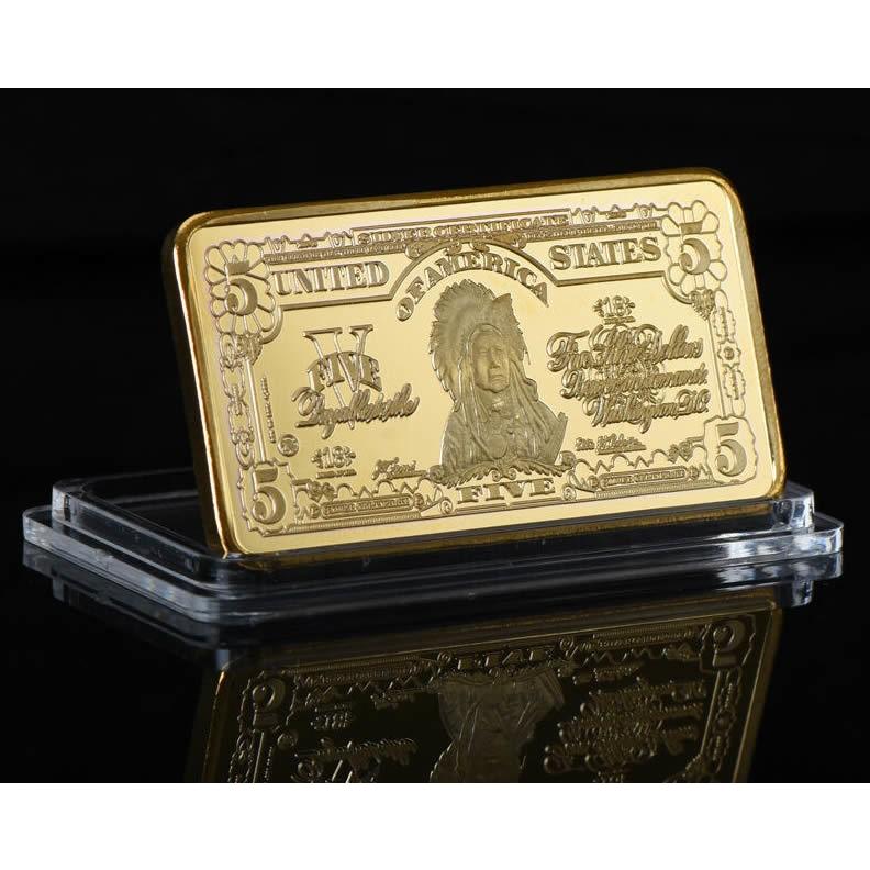 レア！1899年発行アメリカ5ドル旧紙幣デザイン！ゴールドインゴット