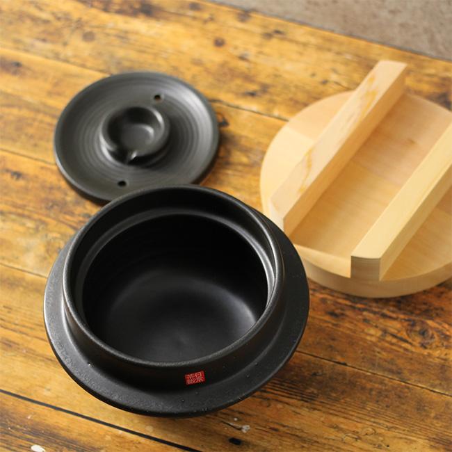 日常茶飯器 羽釜 ごはん鍋 3合 内蓋付(萬古焼 万古焼 ご飯鍋 日本製