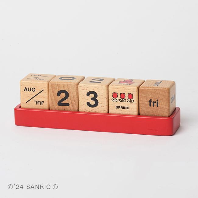 ハローキティ カレンダー レッド(万年カレンダー 木製 ウッド キューブ