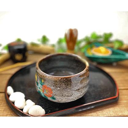 九谷焼 高級 陶磁器 抹茶碗 花鳥風月 椿に鳥 （Kutani matcha bowl