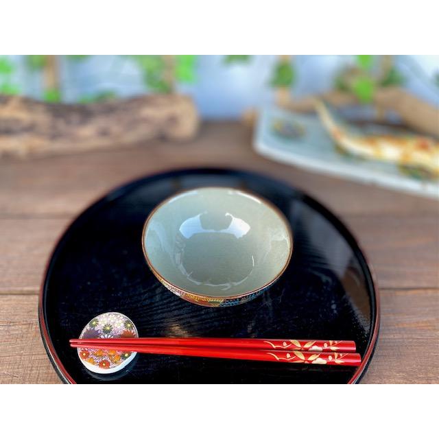 九谷焼 高級 陶磁器 飯碗 小 青粒＋金花詰 傑作 (Kutani rice bowl