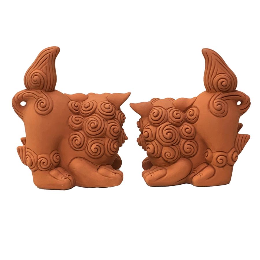 沖縄土産 シーサー 置物 玄関 ペア 素焼きシーサー 中這い : 琉球