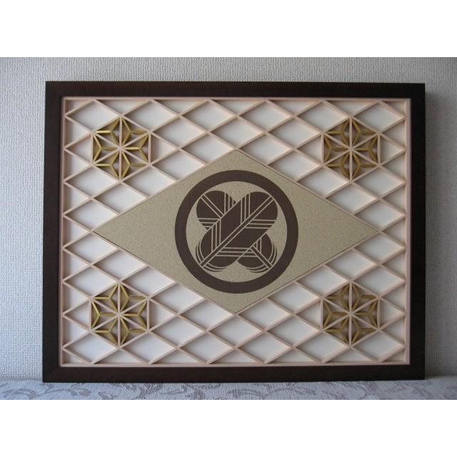 組子インテリア家紋 【丸に違い鷹の羽】 和風インテリアパネル