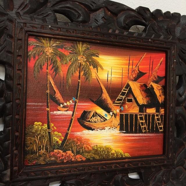 バリの絵 風景画 海の上の家 額付き W38×H33 (1148-2) アートパネル