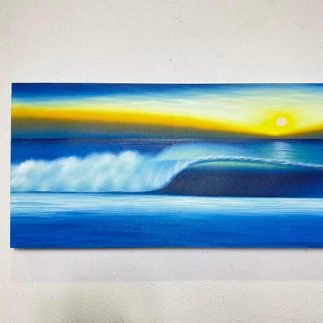 バリアート 波の絵 F-4 W90×H30 (1158-4) バリ絵画 海の絵 アート