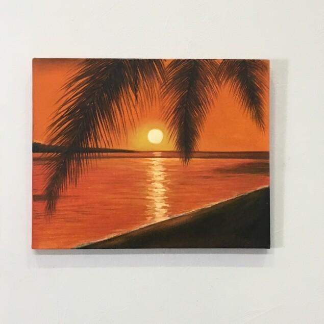 海の絵 ヤシとサンセット ビーチ W50×H40cm E-4 (1170-4) 海の絵画 波