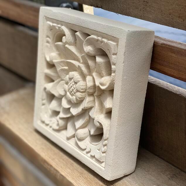 ストーンレリーフ 20×20 B パラス石 石材 オブジェ 花 石彫り