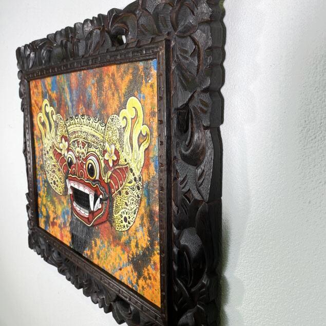 バリ絵画 バロン 聖獣 額付き 3色 W53×H43cm バリアート アジアン