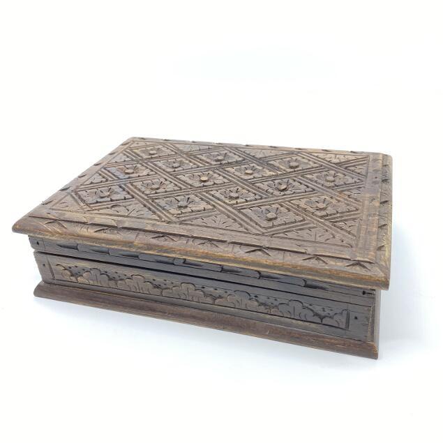 バリ彫刻 アジアンウッドボックス 木箱 L 21×14.5cm アクセサリー