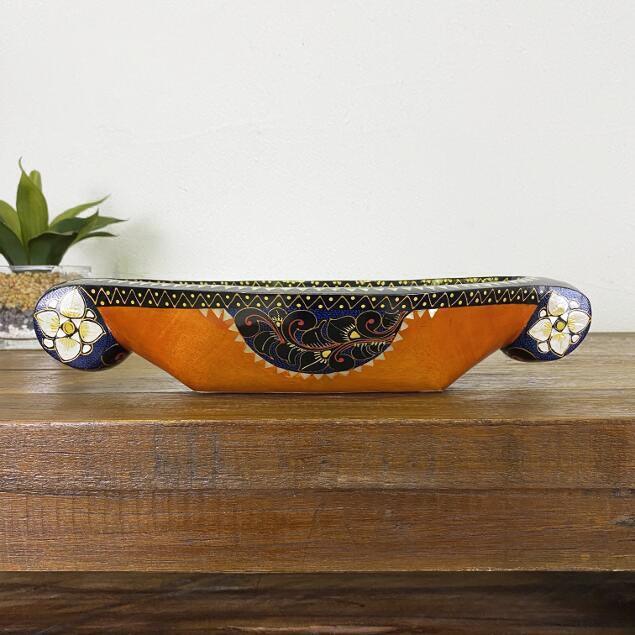 デコレーショントレイ 木製 トレー 舟形 花柄 絵柄入 3色 小物入れ