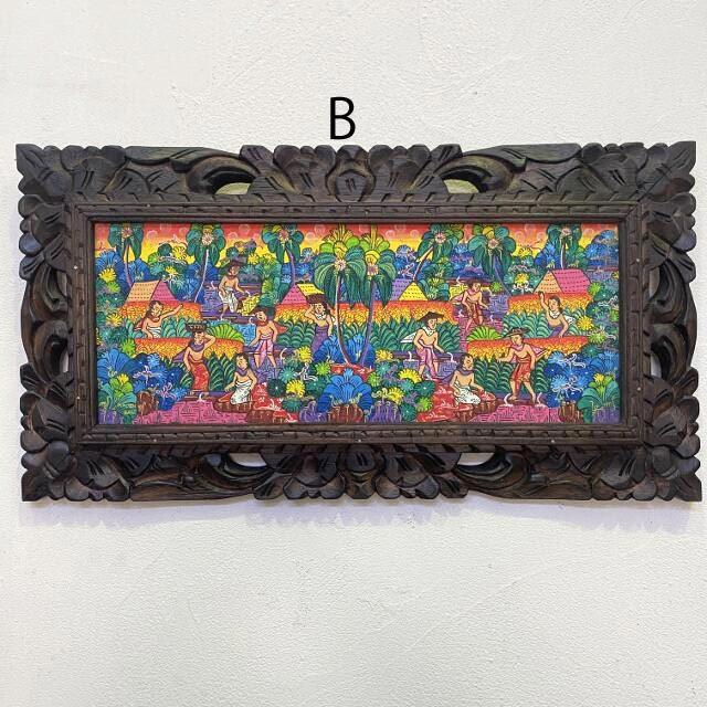 バリ絵画 風景画 額付き W63×H33cm アートパネル ヤングアーティスト