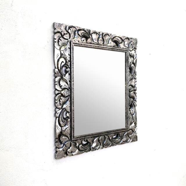 鏡 壁掛け 木製フレーム 2色 55×65cm シルバー ゴールド 透かし彫り