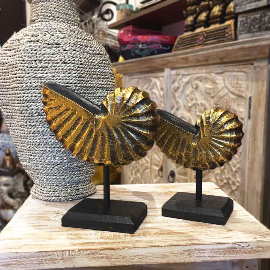 木製 ウッド オブジェ オウムガイ 大小セット アンティーク風 ゴールド