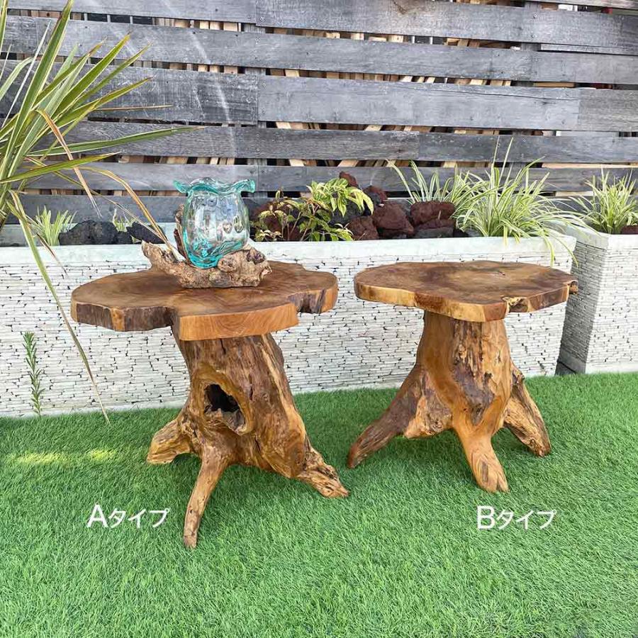 天然木 テーブル 木製 H50cm ブラウン 茶色 古木 チーク シンプル バリ