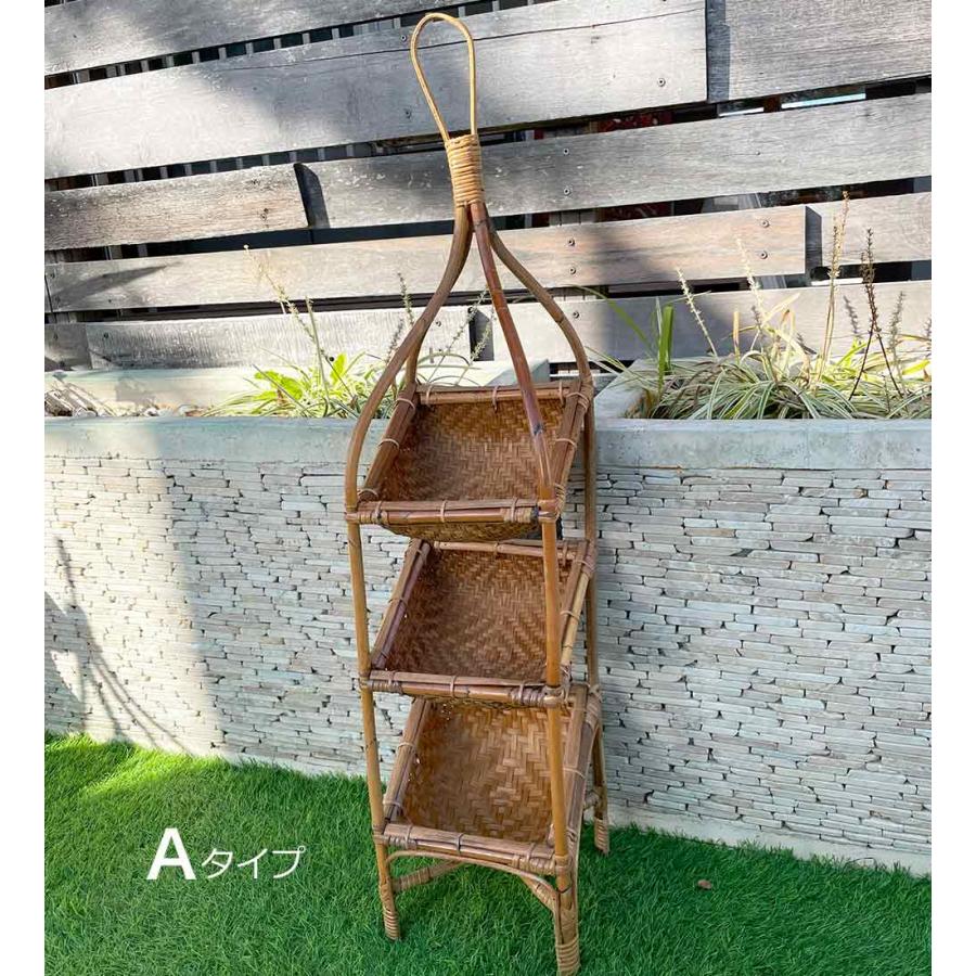 ラタン 3段 シェルフ コーナーラック H80cm 竹製品 バンブーインテリア