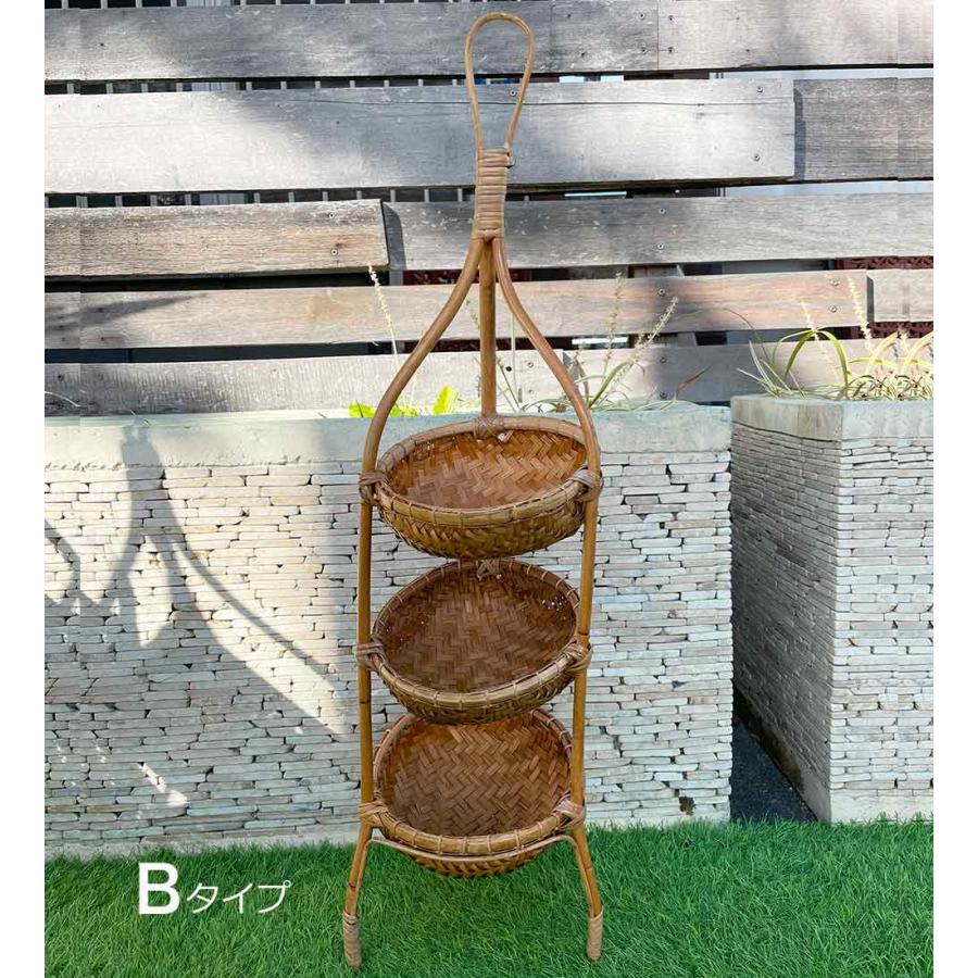 ラタン 3段 シェルフ コーナーラック H80cm 竹製品 バンブーインテリア