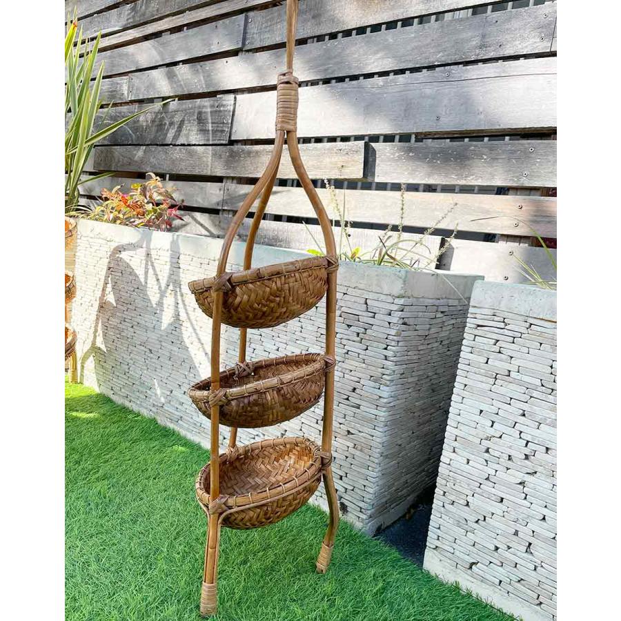 ラタン 3段 シェルフ コーナーラック H80cm 竹製品 バンブーインテリア