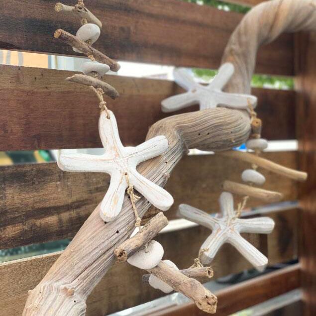 流木 オーナメント 吊るしオブジェ ロング 白 ヒトデ B バリ島製 木製