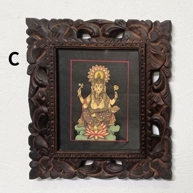 バリ絵画 神獣の絵 ガネーシャ W33×H38 5タイプ ガラス 額付き バリ島