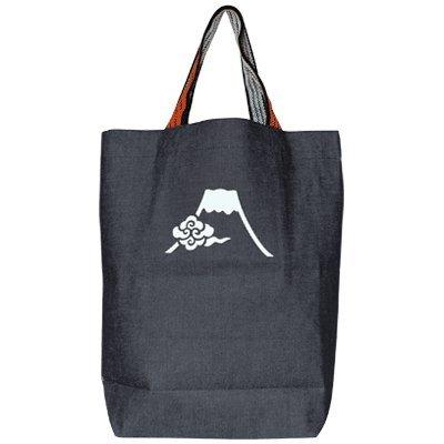デニムトートバッグ 富士に雲 レトロ エコバッグ 肩掛けバッグ