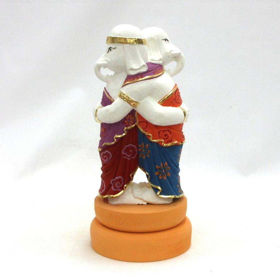 仏像 歓喜天/聖天 双身 立像 総高20cm 桧木彩色 ガネーシャ : 栗田