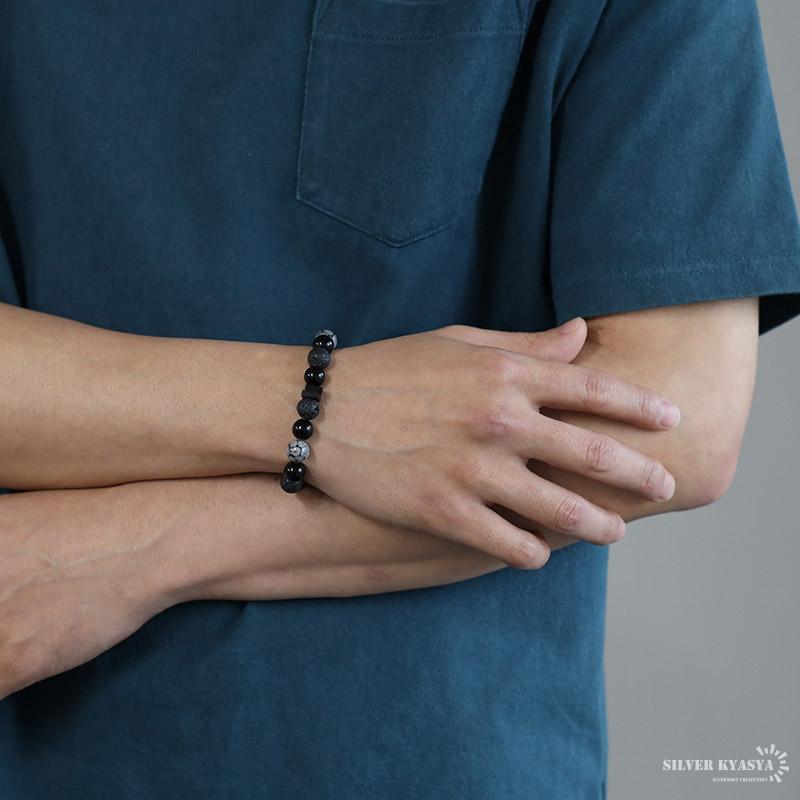 天然石アラバスターブレスレット メンズ 数珠ブレスレット オニキス
