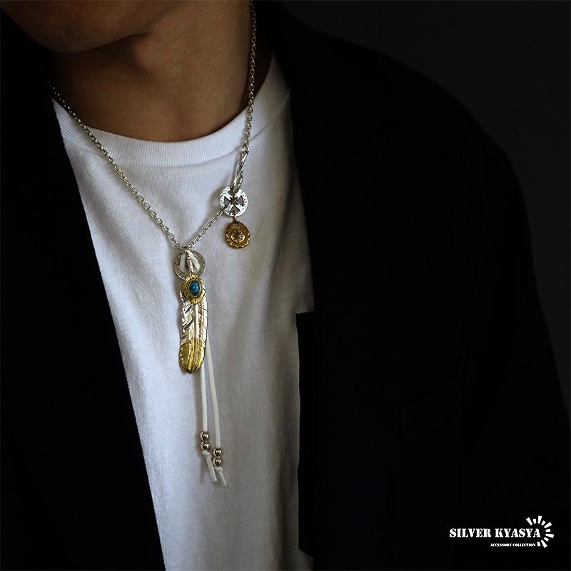 シルバー925素材 フェザーネックレス 羽根 ターコイズ シルバー