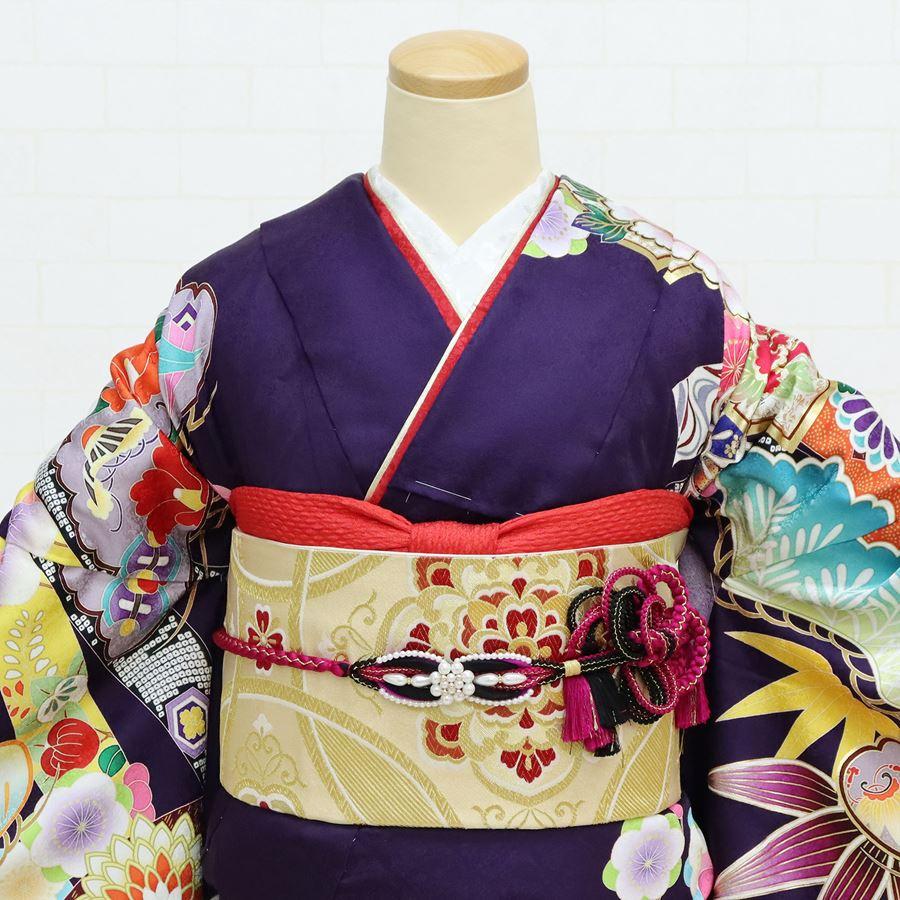 新品 振袖 フルセット 販売 正絹 紫 高級 着物 吉祥 松竹梅 牡丹