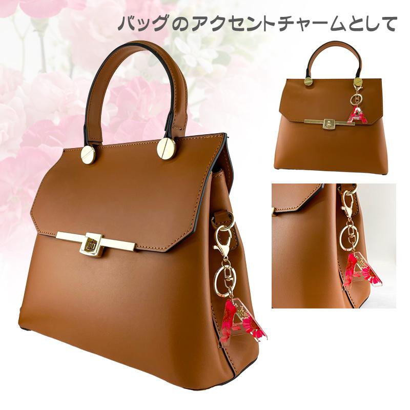 イニシャルキーホルダー レッド N〜Z ハーバリウム風 花