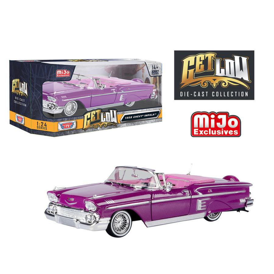 ミニカー 1/24 MOTORMAX 1958 シボレー インパラ ローライダー 紫色