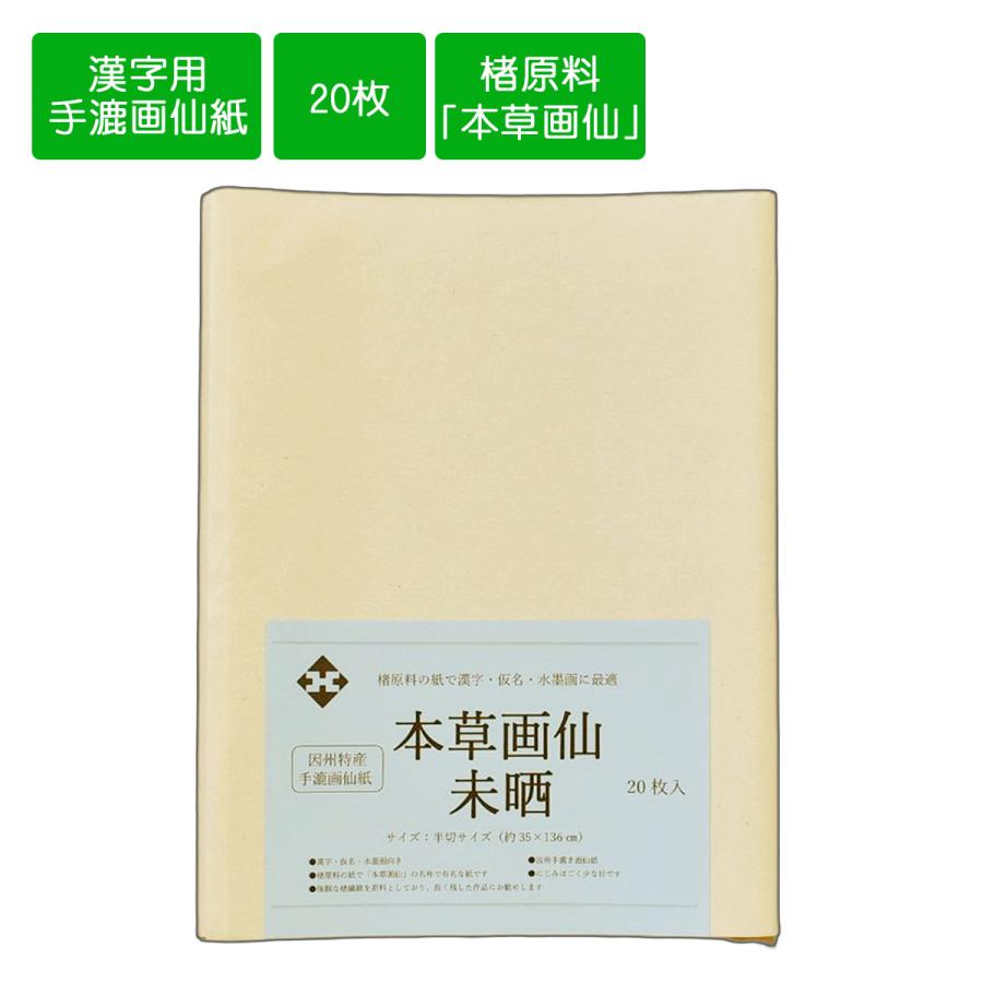 画仙紙半切 因州手漉き画仙紙 本草画仙未晒 半切 条幅 35cm×136cm 20枚