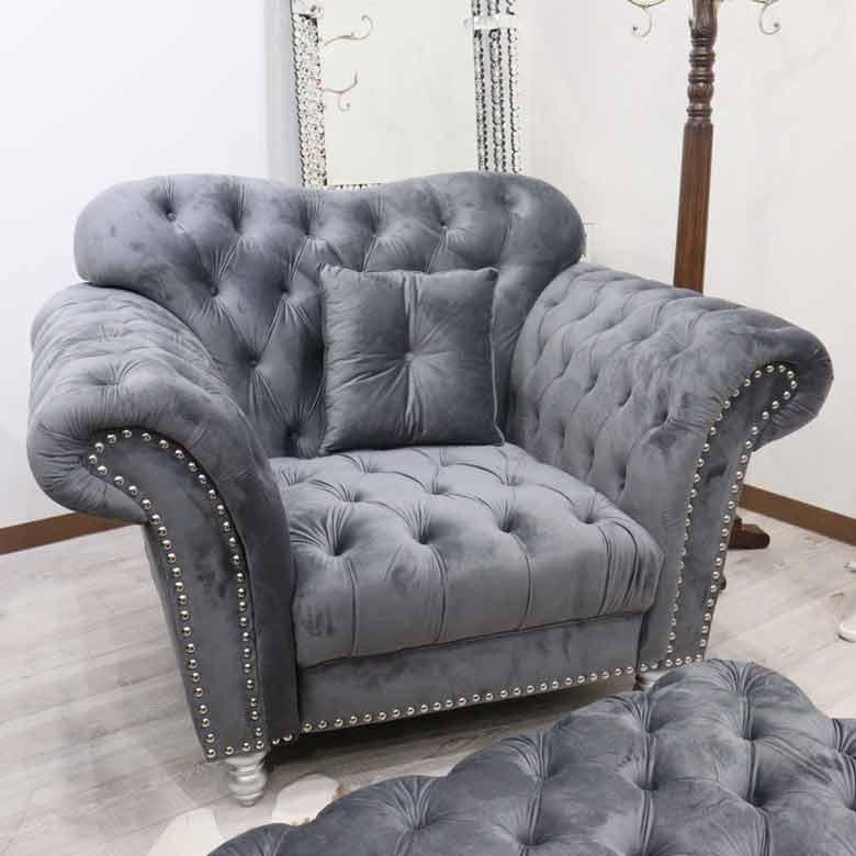 1Pソファ ハイバック ベロア グレー 1人がけ 応接室用 背もたれ着脱式