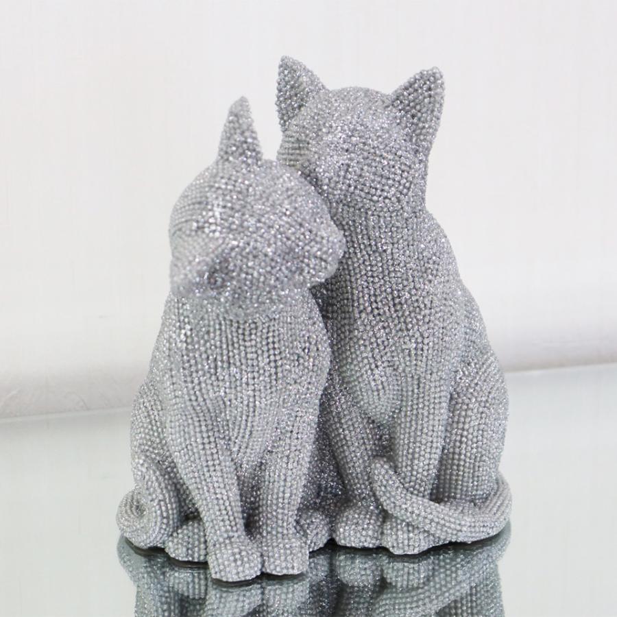 猫 LOVE オブジェ 置物 シルバー オーナメント インテリア 輸入雑貨